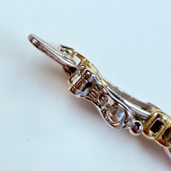 Estate 10K Solid Two Tone Gold 1.4 CT Natural Diamond X Bypass Tennis Bracelet - Picture 8 of 12